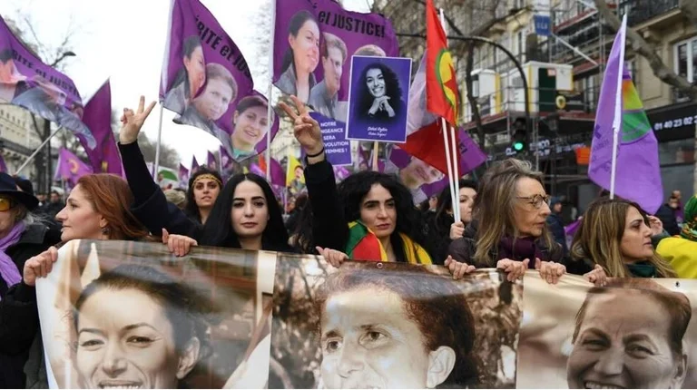 Thousands of protesters march on 10th anniversary of the murder of three Kurds in Paris