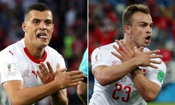 Die Schweiz zeigt Weltfanfaren, das sind die gewählten Zahlen Shaqiri, Jaka und Jashar.
