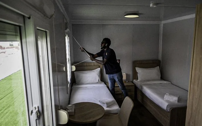 A view within the barracks where fans in Qatar will be accommodated 207 euros per person, with a room 2m