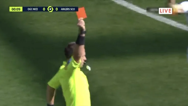 It turns out video when Nice footballer gets red only after 9 seconds of play