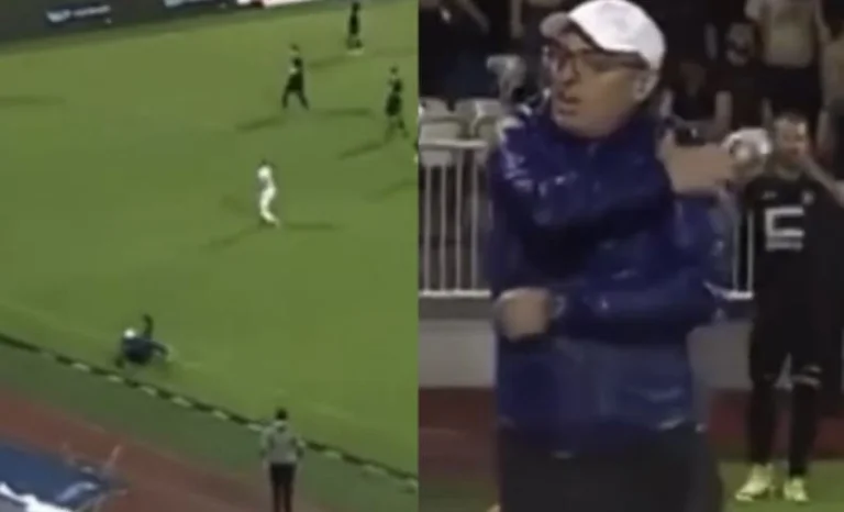 View from the moment Munich fell and hurt his arm during Pristina match