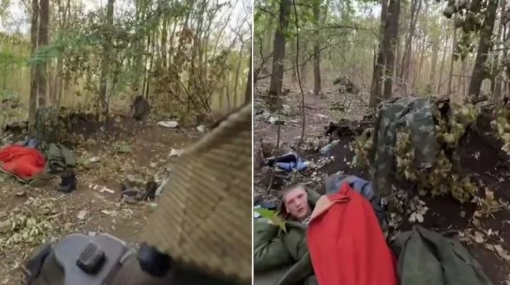 Il momento in cui il soldato ucraino lo trova a dormire sulla montagna