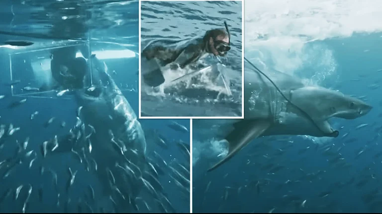 Scarso momento video uno squalo penetra una pianta di difesa del subacqueo