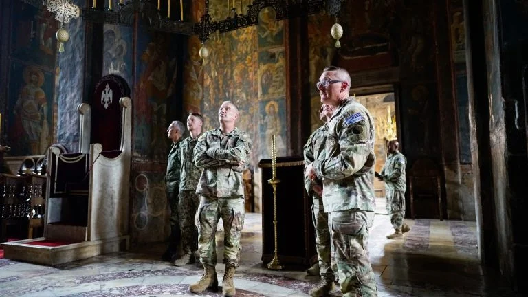 American Colonel with several KFOR members visits Decani Monastery