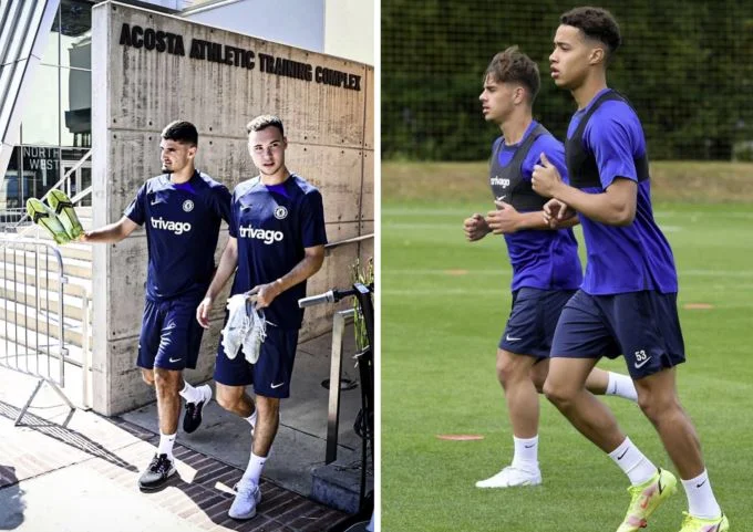 Who else is Albanian football player training with Chelsea