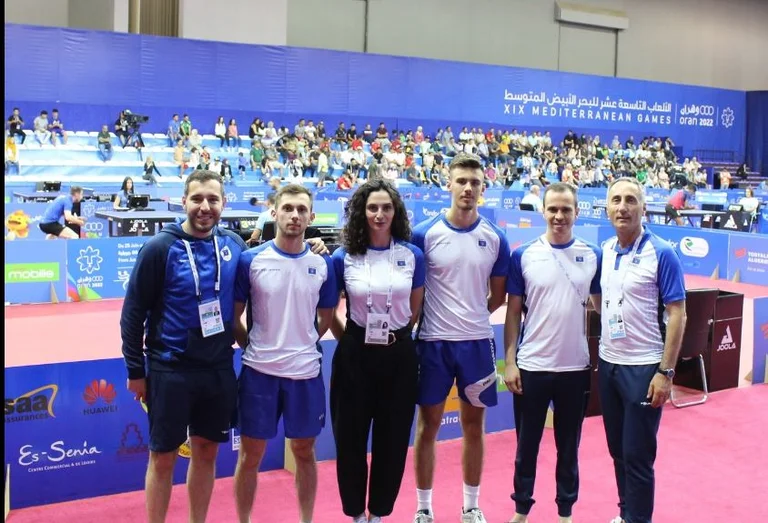 Pingpongists Fatih Karabajak and Kreshnik Mahmut complete the competition at the Oran 2022 Mediterranean Games