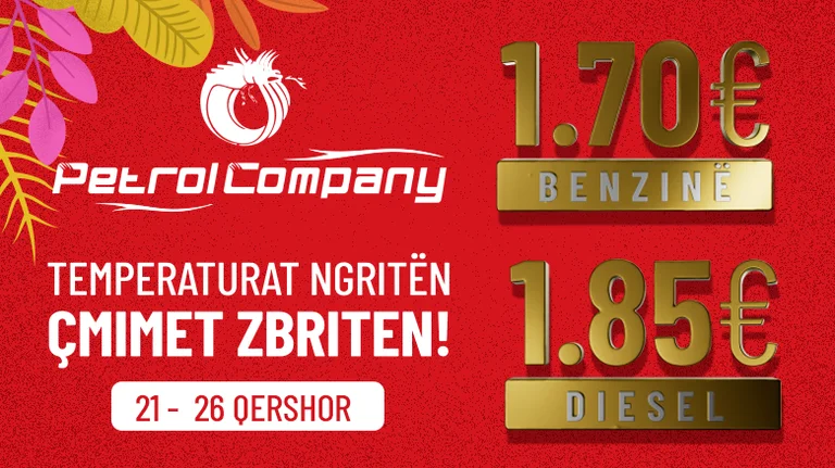 La oferta visual en Petrol Company, Benzina sólo 1,70 euros por litro, mientras que Diesel 1,85 Euro por litro
