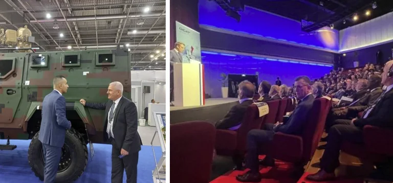 Svechla à Paris pour le Salon de la Sécurité : Écouter Macron, appartenant au véhicule militaire.