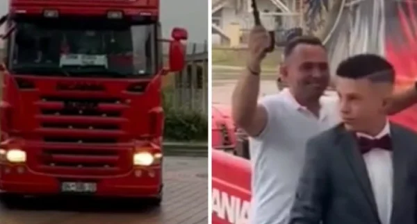 Dad drives the boy to the semester party (Video)