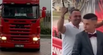 Papá conduce al niño a la fiesta del semestre (Vídeo)