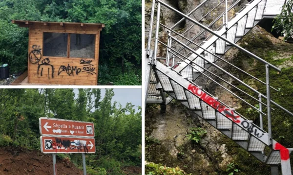 School students “Faik Konica” from Pristina, during the field damaged the Kusari Cave in Gjakova