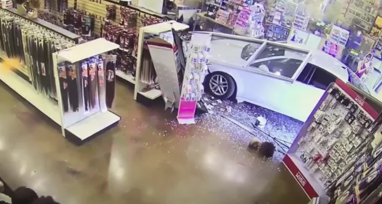 The driver presses gas instead of brakes, the car ends up in the market