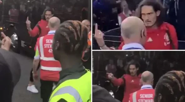 Shame about Cavani. See what gesture he did to United fans on the bus.