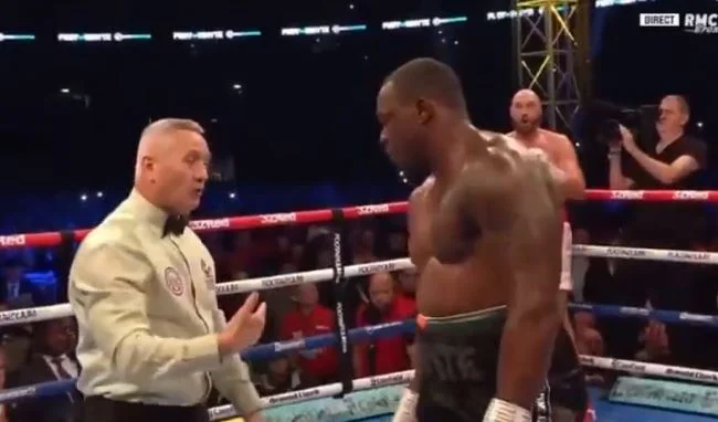 In slow motion, look how Whyte looked at the judge after the knockout he accepted from Fury