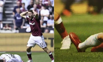 Echter Horror. Burnleys Spieler bricht sein Bein, sieht sehr schwer aus.