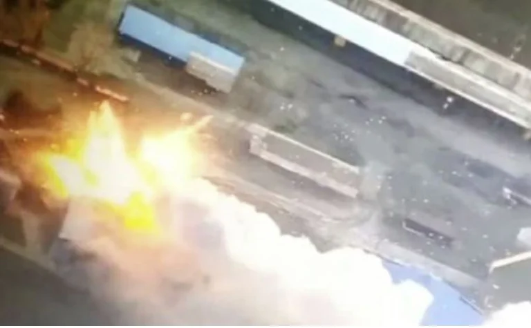 Image published when Ukrainian army destroys Russian munitions depot
