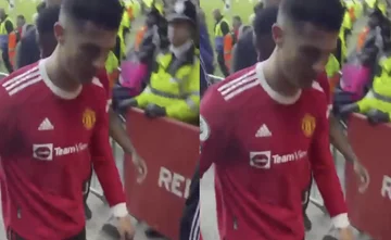 Ronaldon wird nach dem Verlust von Everton gespickt, bricht das Telefon eines Ventilators am Boden.