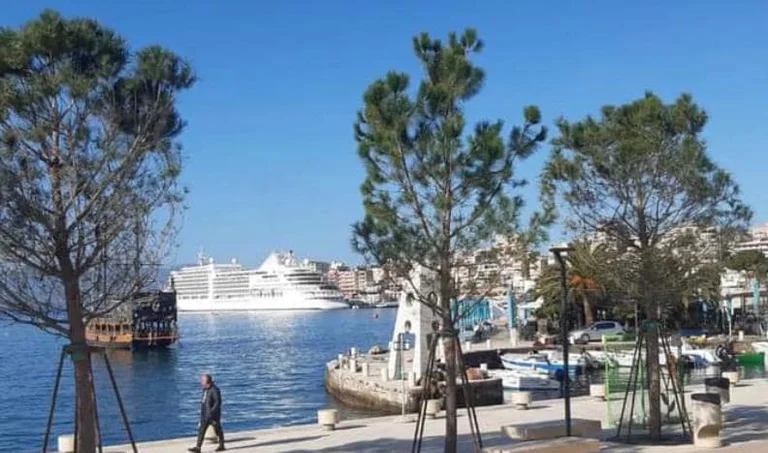 The giant ship docks at the port of Saranda: Rama calls it the first two.