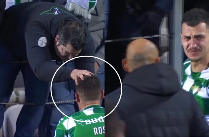 Very touching: The footballer cries in front of the fans, as his team falls from the league