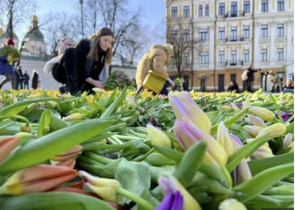 Guerra en Ucrania: Kiev Square cubre con dos millones de tulipanes