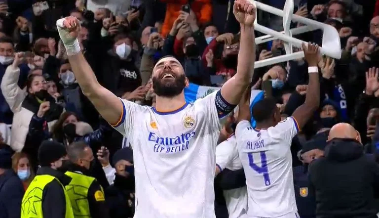 This was not seen on TV é Alabama grabbed a chair in her hands and celebrated Benzema's third goal