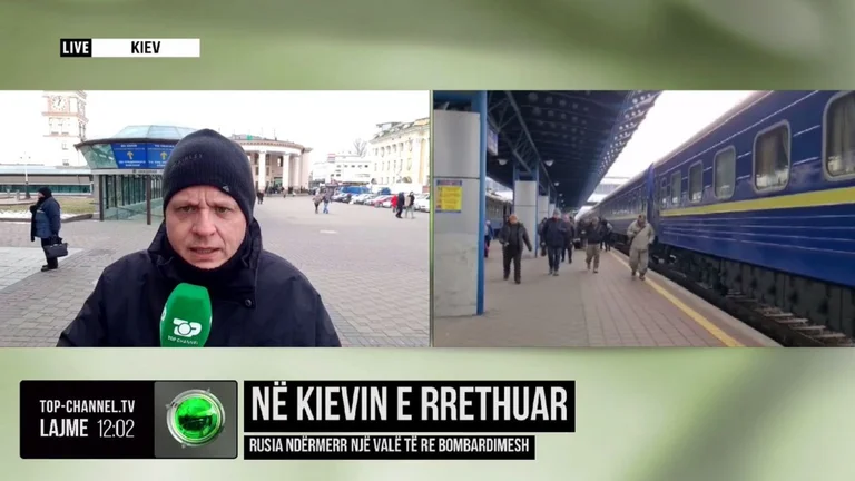 Albanian journalist reporting live when the blast in Kiev occurs