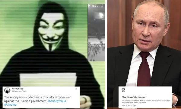 Anonymous hakon televizionet ruse dhe shfaq pamjet e luftës në Ukrainë midis Moskës