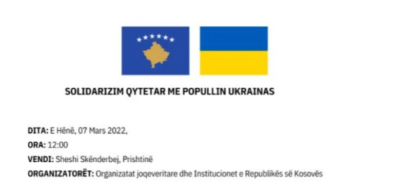 Nesër në Prishtinë mbahet tubim në përkrahje të Ukrainës