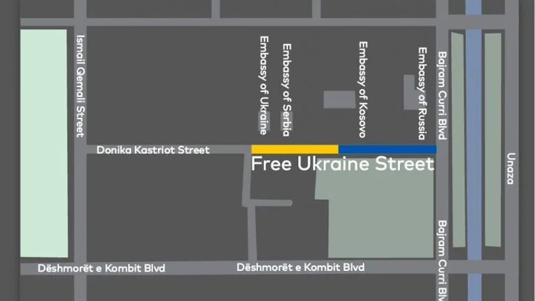 Rruga e ambasadave të Ukrainës, Serbisë, Rusisë e Kosovës në Tiranë, merr emrin “Ukraina e Lirë”