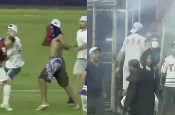 Der betrunkene Priester und Fans greifen die Spieler an, da das Team aus Brasilien auf 1:3 verlor und von der Liga fiel