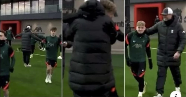 Jurgen Klopp's reaction following Harvey Elliot's return to training was a clean father-son mood.