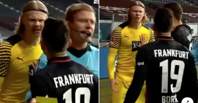 Images show Erling Haaland speaking Spanish during the clash with Frankfurt player