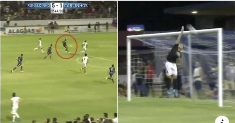 41-vjeçari Ronaldinho kompleton hat-trickun me njw parabolë sensacionale nga brendësia e zonës
