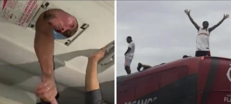 Absolute Wahnsinn: Flamengo Fans gehen durch das Dach des Busses und schreien bei Fußballern