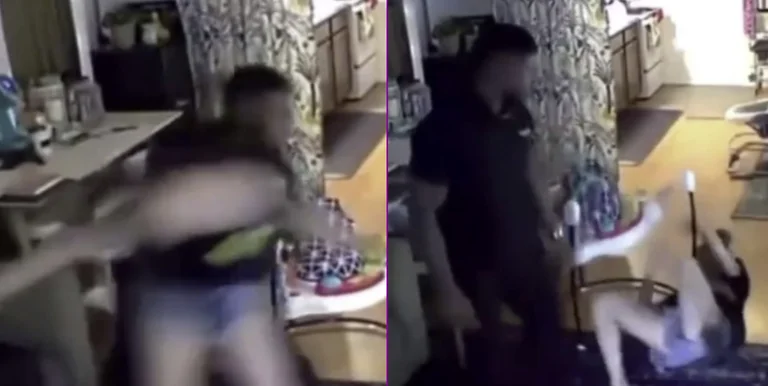 La visione del terrore quando l'ex stella di calcio picchia brutalmente e sbatte la moglie per la televisione di fronte al bambino