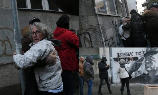 Un militant serbe jette le mur du criminel Mladic à Belgrade, attaque et arrête un écrivain qui essaie de le protéger