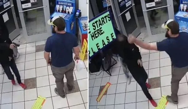 Der Dieb geht mit einer Waffe, um Raub zu begehen, zu sehen, was passiert, wenn er gegen die US-Marine steht.