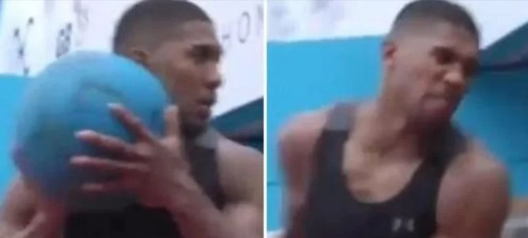 Anthony Joshua destroys a 6kg-weight ball in training after hitting it against the wall