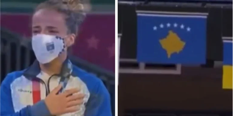 Une fois de plus, vivez le moment absolument excitant où le drapeau du Kosovo monte, après l'or de Distria