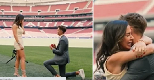 E mashtroi duke e sjellë në stadium, ylli i Atl Madrid i ulet në gjunjë dhe e propozon të dashurën