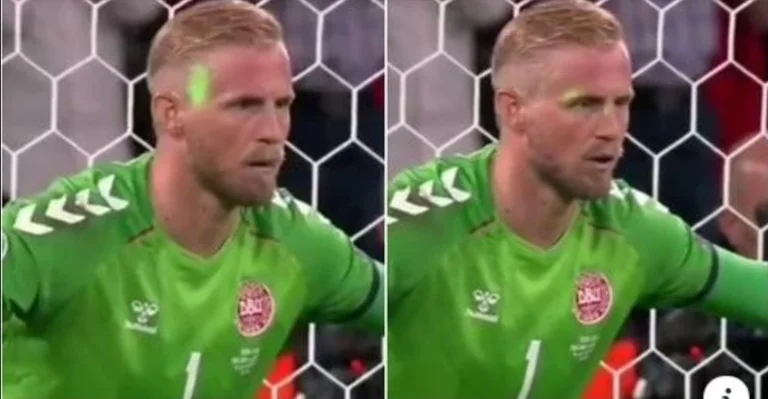 Kasper Schmeichelin e shpërqëndruan para penalltisë së Harry Kane me laser