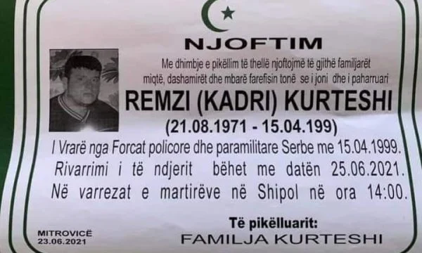 I resti di Remzi Kurtesh trovati che è stato ucciso a 28 anni da Serbs