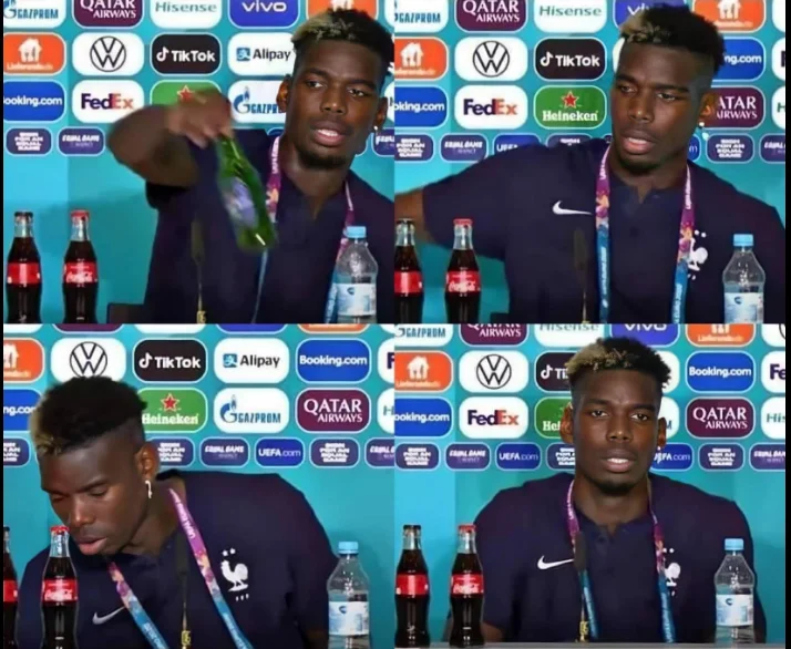 Paul Pogba hoqi një shishe të birrës nga tavolina e tij gjatë konferencës së tij për shtyp pas ndeshjes