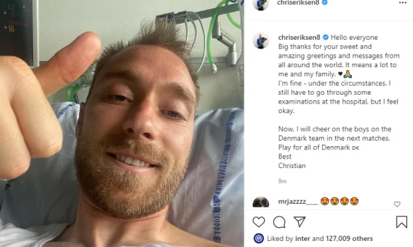 Alarmoi tërë botën me kolapsin e tij në fushë, më në fund reagon Eriksen me një postim në Instagram