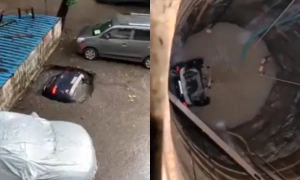 Toka e ‘përpin’ veturën në Indi