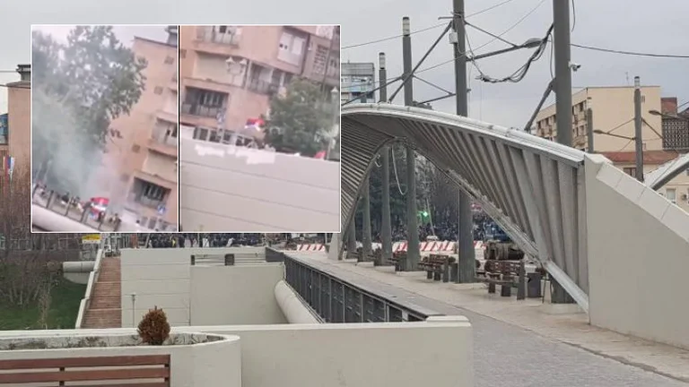 Serbian machines in the north throw fireworks at Ibr Bridge in the direction of police