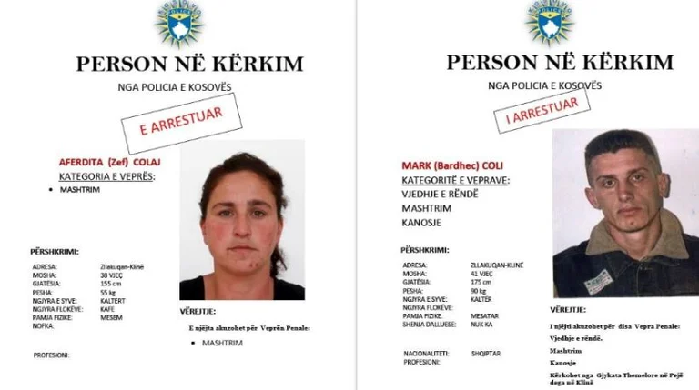 Aferdita Coli arrêté recherché par la police du Kosovo