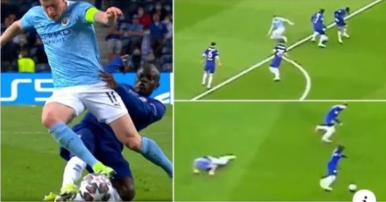 The video shows De Bruyne as the last world-class player who suffered badly from NUGolo Kante