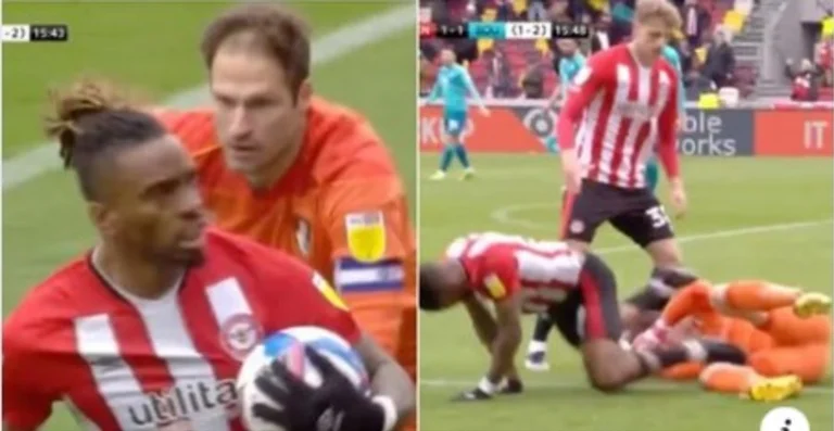 Asmir Begovic absolutely lost his head after Brentford's player scored from the penalty and took the ball with him