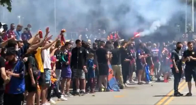 Barcelona fans celebrating live Camp Nou before the title match
